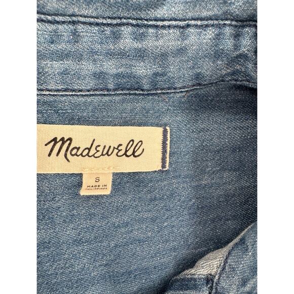 Madewell Chambray Denim Shirt Dress Cotton Linen Short Sleeve Button up S M - Picture 7 of 12